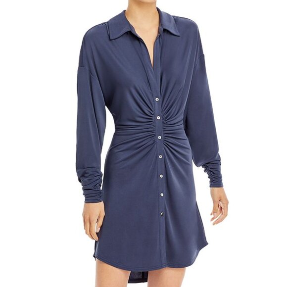 Cinq A Sept Arden Ruched Matte Jersey Shirtdress Laguna Blue Size Small